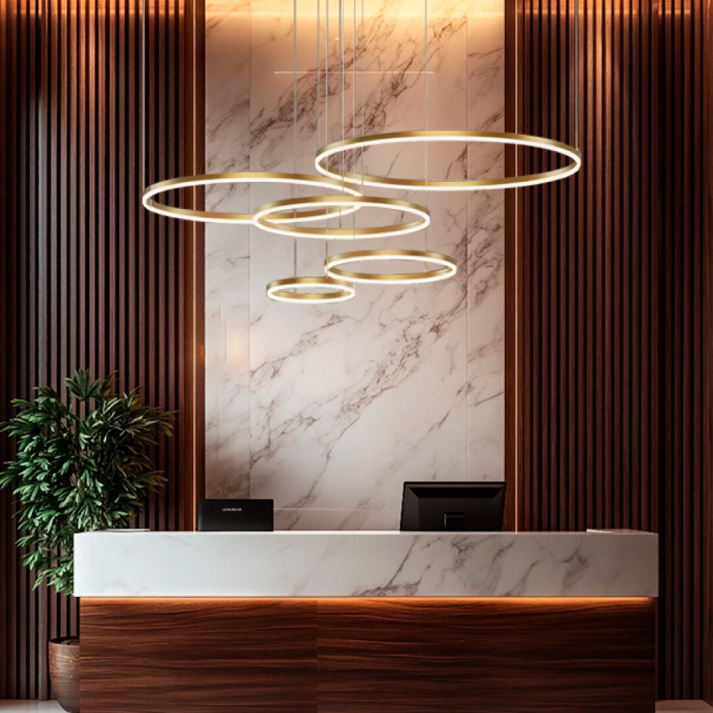 Lámpara colgante de cinco aros LYRA LED, LD3447P